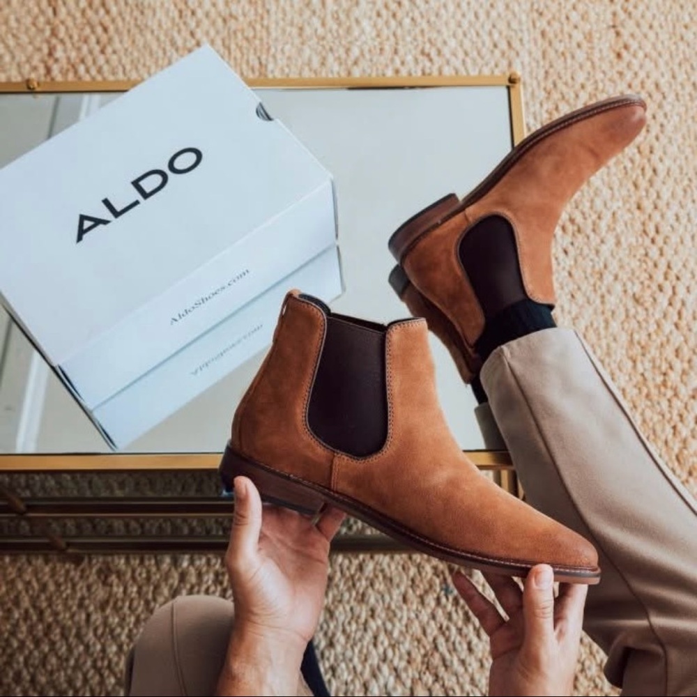 ALDO Men's Coffee Brown Suede Chelsea Boots Wood Sole 12